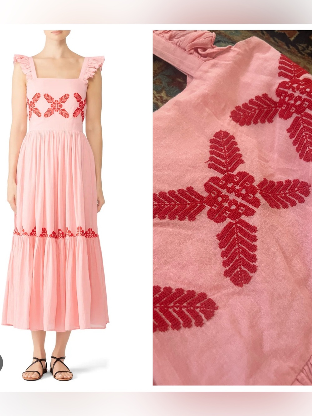 Carolina K Dresses pink Kuna red embroidered tank maxi ruffle s